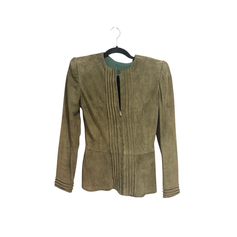 Valentino Boutique Vintage Olive Green Suede Jacket IT Sz 42 Authenticated - Picture 3 of 12